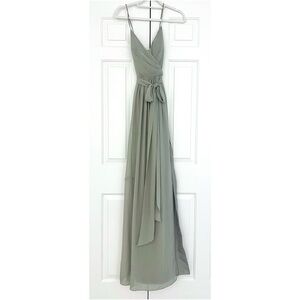 Revelry Wrap Maxi Bridesmaid Dress in Silver Sage Green - Size 4